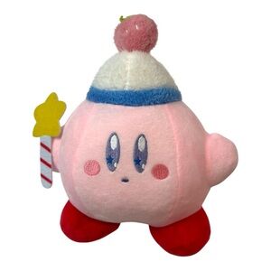 Nintendo Kirby Plush with Key Chain 9” Stuffie Pink Star Wand Strawberry Hat